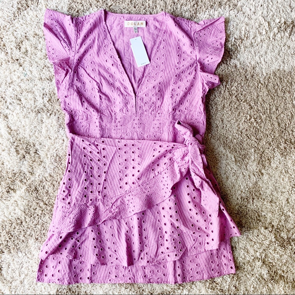 Dolan Pasty Eyelet Wrap Cap Sleeve Mini Dress - Picture 3 of 8